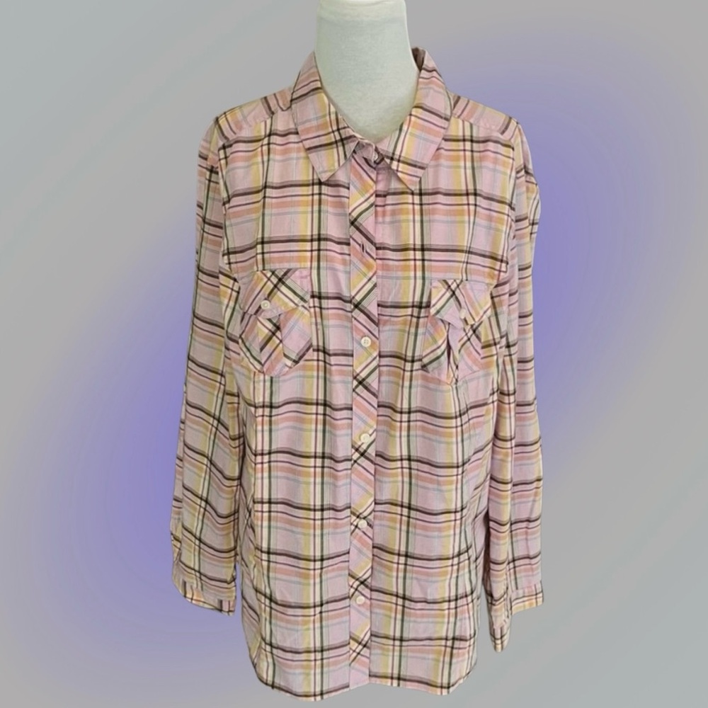 Old Navy Women’s Pink Classic Plaid Shirt Size XL Multi-Colored Plad 100% Cotton